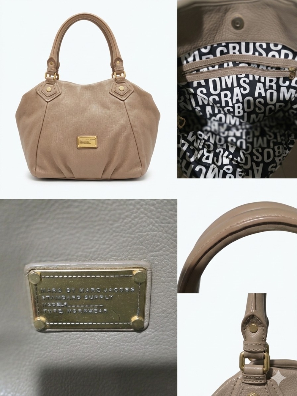 Marc by Marc Jacobs Taupe Leather Satchel with Gold Plaque